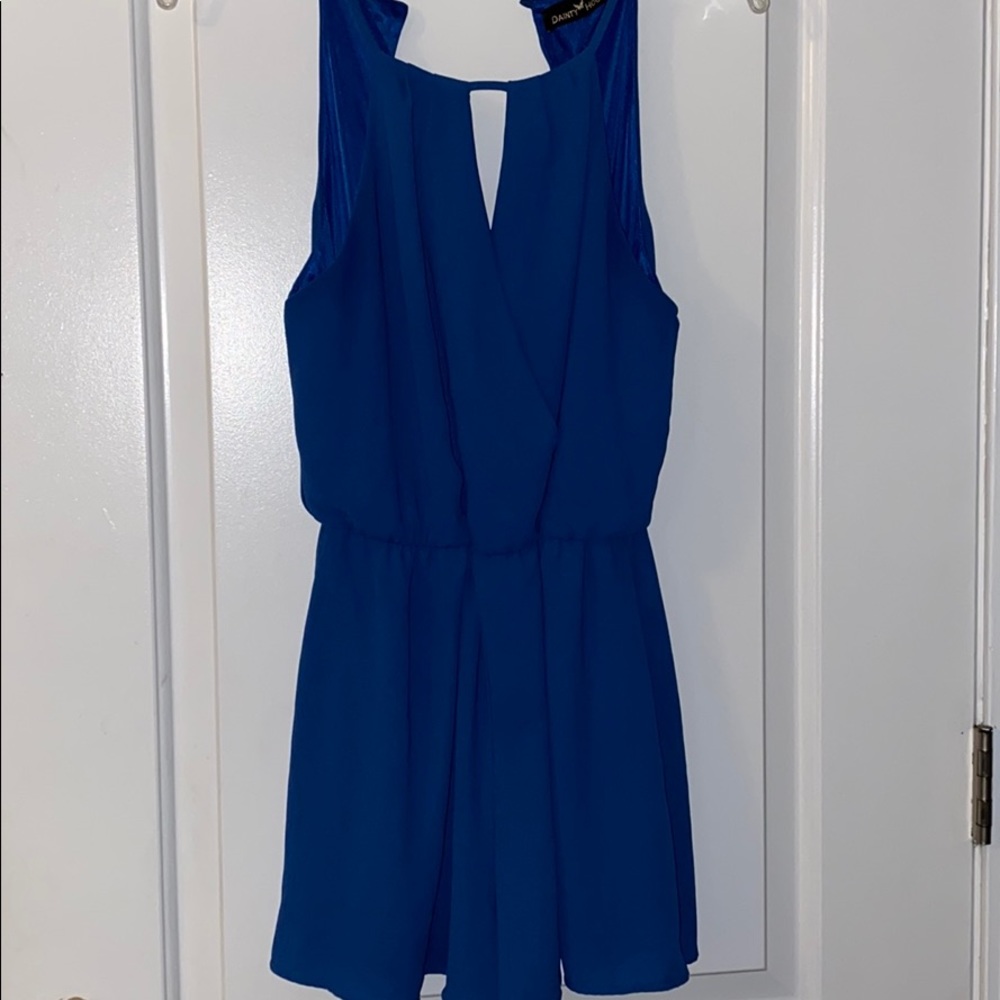 Blue romper with keyhole opening in front